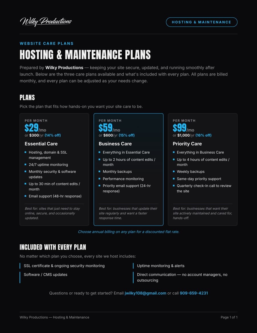 Hosting & Maintenance Plans PDF preview